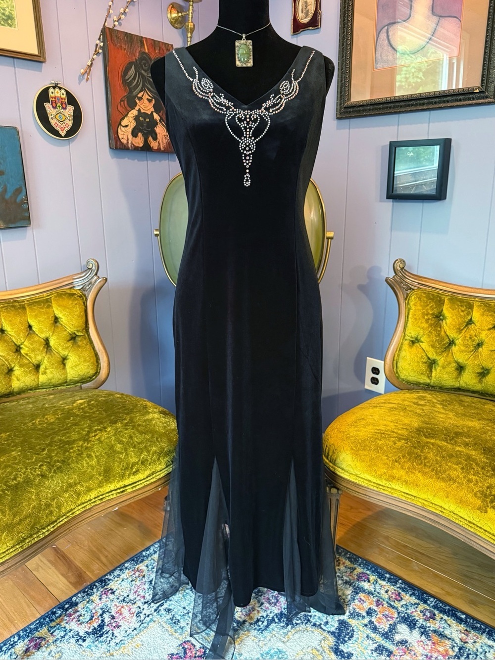 Vtg  90s Dressbarn Velvet Goth Whimsigoth Witchy Stevie Nicks 20s Inspo Dress